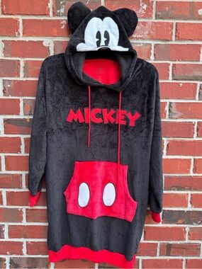 Disney Women's Large Mickey Mouse Pullover Hooded Fleece Sleep Lounger F5